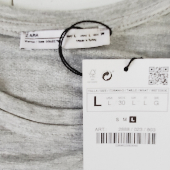 Zara Puff Sleeve Tie Front Sweatshirt Size L Lightweight Cutout Pullover NEW - Picture 2 of 11